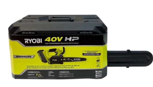 RYOBI RY40590 40V HP Brushless 12'' Top Handle Cordless Battery Chainsaw