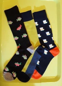 George Men's Fashion Crew Novelty Socks 3 Pair Shoe Size 6-12 Fish / Tequila - Picture 1 of 3