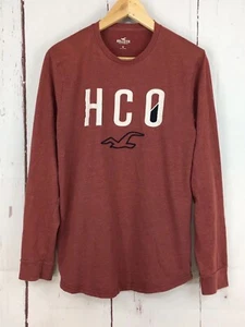 Hollister Shirt Mens Size M Logo Long Sleeve Crew Neck Brown Cotton Pullover - Picture 1 of 8