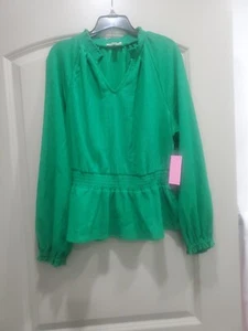 NEW Riley & Rae Womens V Neck Knit Blouse Peplum Top green size M - Picture 1 of 4