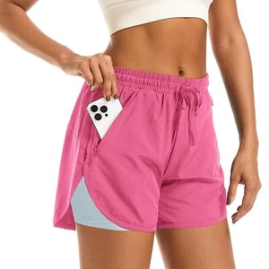 Women's 2 in 1 Athletic Running Shorts High Waisted Adjustable Workout Gym Sh... - Picture 1 of 6