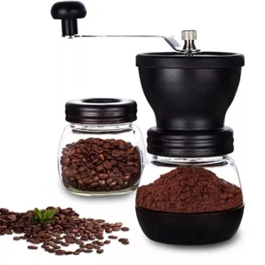 Coffee Bean Grinder - Manual Hand Stainless Ceramic Burr Core Glass Jar Nut Mill - Picture 1 of 9