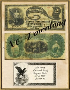 COPY 1865 $2 The First National Bank Dayton Ohio Charter 9 - Picture 1 of 1