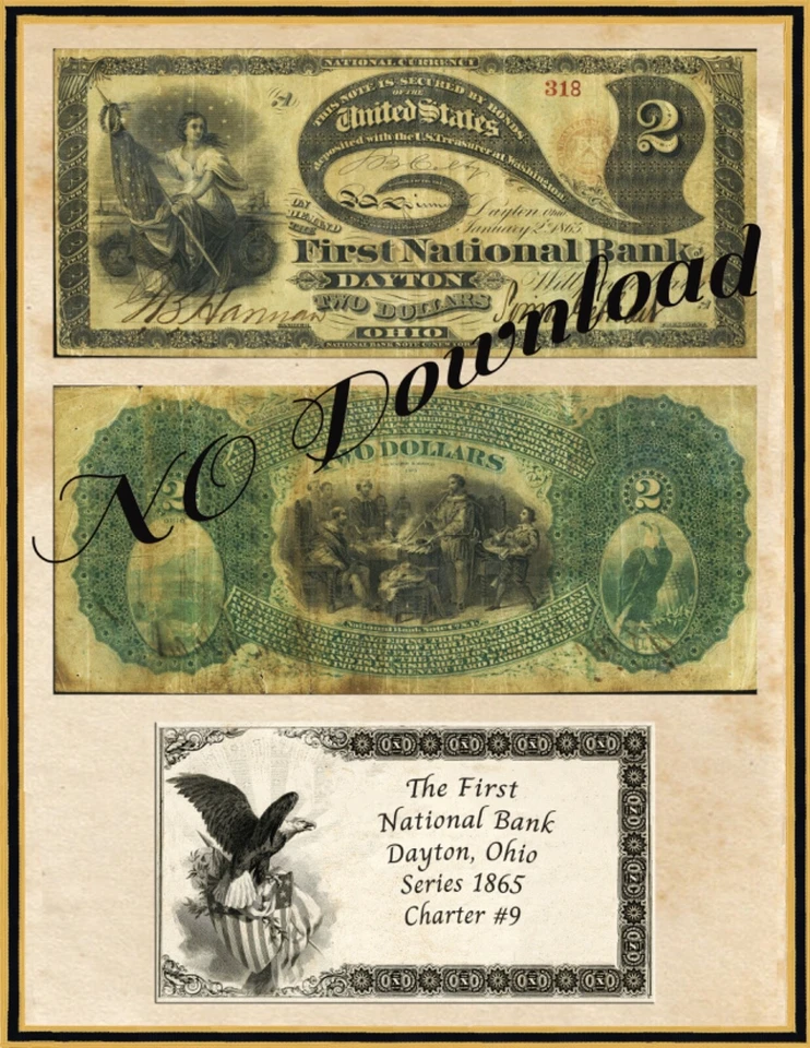 COPY 1865 $2 The First National Bank Dayton Ohio Charter 9 - Image 1 of 1
