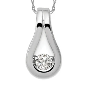 14K Solid White Gold 2.8mm Diamond Teardrop Slide Necklace - Picture 1 of 12
