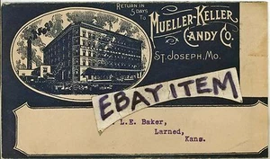1912 CUBIERTA POSTAL PUBLICITARIA Sobre MUELLER KELLER CANDY St. Joseph Missouri - Imagen 1 de 2