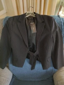 BCBG Max Azria Womens Blazer Black Striped Stretch Tie Front Lined Crop Jacket S - Picture 1 of 6