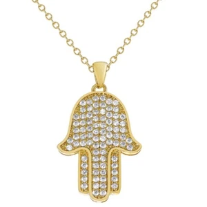18k Gold Plated Hamsa Hand Necklace Pendant Good Luck Amulet 19" - Picture 1 of 4