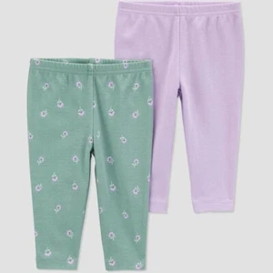 π Carter's 2 PAIR PANTS Baby Girl LAVENDER GREEN FLORAL * 12 Month NEW - Picture 1 of 2