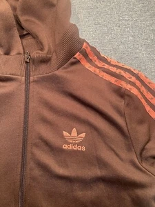 Vintage Adidas Zip Up Hoodie Brown and Peach UK 16 US 12 - Picture 1 of 13