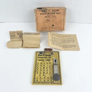 Vintage Dot 'N' Dash Telegraph Set Morse Code W/ Box & Papers 1920s/1930’s Toy - Picture 1 of 9