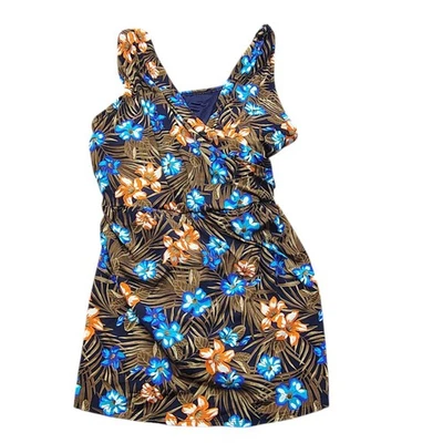 Traje de baño Lands End para mujer 26 W azul floral sobrepelliz vestido de baño playa resort envoltura Foto 1 de 4