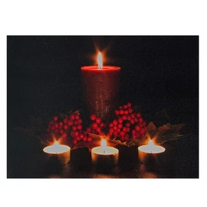 Northlight LED Candles Red Berries Christmas Canvas Wall Art 12" x 15.75" - Picture 1 of 3