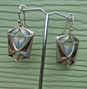 Pat Cheney Esmalte Pendientes Atractivo Escocés Plata de Ley Art Déco c1980s - Foto 1 di 6