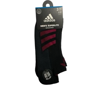 Adidas Men’s Superlite No Show Socks 3 Pair Size 6-12 Black Shadow Red Burgundy - Picture 1 of 4