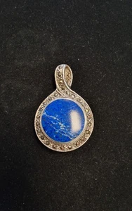 Lapislazuli runder Sterling Silber Wende Anhänger gemarkt 925 - Bild 1 von 7