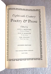 Eighteenth Century Poetry & Prose HC 2nd Edition 1956 Ronald Press Co NY - Picture 1 of 9