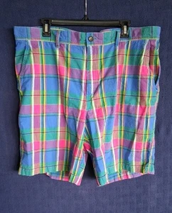 IZOD Men’s Golf Shorts Plaid Blue Green Pink Yellow 100% Cotton Size 40 - Picture 1 of 6