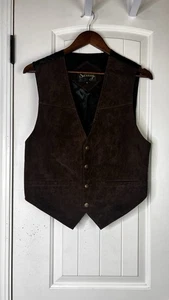 Scully Western Men's Vest Sz S Brown Suede Leather Pockets Snap Front Wedding - Picture 1 of 13
