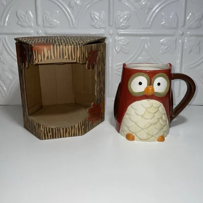 Nueva Taza de Café Etiqueta Otoño Rústica Naranja Cerámica Búho Taza de Té 14 Oz con Caja Foto 1 de 4