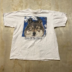 Peggy Murray 1992 "Eyes Of The Forest" Vintage Wolf Shirt Single Stitch Size Large - Bild 1 von 2