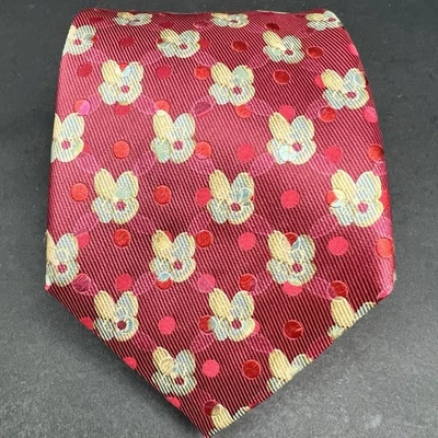 Ermenegildo Zegna Silk Neck Tie Red Floral Geometric Polka Dot Designer Italy - Image 1 of 4