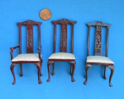 3 sillas de comedor Bespaq vintage escala 1:12 nuevas madera casa de muñecas miniatura 3,5" Foto 1 de 4