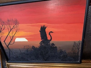 Ölgemälde Schwan Silhouette Sonne und Landschaft meine beste Arbeit hier - Bild 1 von 5