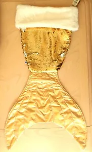36" PAILLETTES NATALIZIE SHERPA Calze CODA DI SIRENA FODERATA ORO EXTRA LARGE - Foto 1 di 1