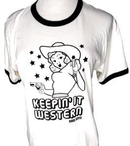 Rodeo Hippie Keepin' It Western Women's Sz Small Ringer Tee White • Made in USA - Picture 1 of 4