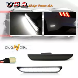 Upgrade White LED Side Marker Lights Rear For 2015-2020 Ford Mustang Smoked Lens - Picture 1 of 10