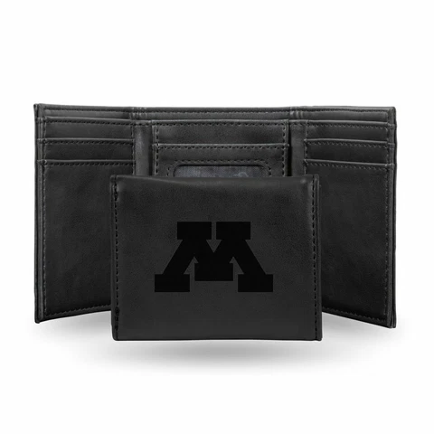 Minnesota Gophers NCAA Laser Engraved Black Synthetic Leather Trifold Wallet Cover