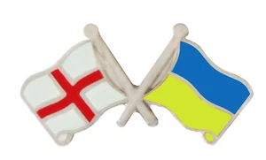 Insignia alfiler de cortesía de amistad bandera de Ucrania e bandera de Inglaterra - Imagen 1 de 3