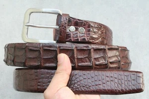 No Jointed Brown Alligator Crocodile Print Leather Men's Belt - W 1.3 inch - Picture 1 of 7