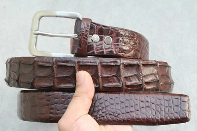 Cinturón de lujo marrón genuino con piel de cuero de cocodrilo para hombre - W 1,3 pulgadas Foto 1 de 4
