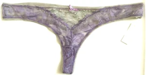 Perizoma donna sexy viola grigio pizzo floreale 3X-4X argento accenti metallizzati morbido nuovo con etichette - Foto 1 di 12