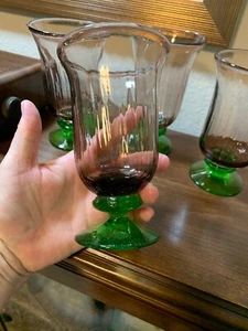 HANDBLOWN GLASS SET OF 4 DRINKING GOBLET GLASSES - Picture 1 of 7