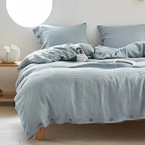Dusty Blue Linen Duvet Cover Green Linen Bedding Set in Twin Full Queen King - Picture 1 of 1