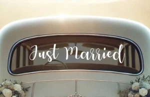 JUST MARRIED Vinyl Auto Aufkleber Schild Sticker Hochzeitstag Auto Deko - Bild 1 von 2