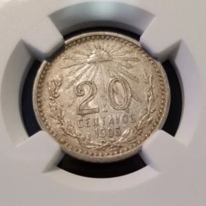 1905 M MEXICO 20 CENTAVOS NGC AU 50 FIRST YEAR UNITED STATES MINTED - Picture 1 of 3