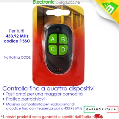 ANFEL RADIOCOMANDO APRICANCELLO 4 CANALI 433 Mhz TELECOMANDO UNIVERSALE DOOR