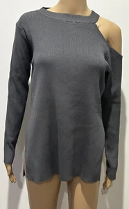 Urban Women Grey Knitted Ribbed Jumper W/ Side Spilts & Shoulder Cut Out SZ S - Picture 1 of 10