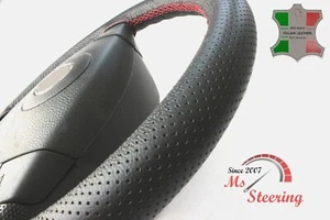 FOR DAIMLER V8-250 67-69 BLACK PERF LEATHER STEERING WHEEL COVER RED STIT - Picture 1 of 6