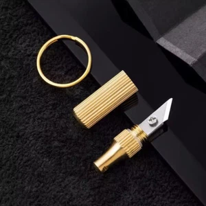 Outdoor EDC Mini Portable Brass Knife Pocket Keychain Pendant Paper Cutter Blade - Picture 1 of 14