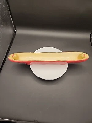 Bella Casa by Ganz Green Ceramic Olive Boat Display Tray large 16.5" long white - Image 1 of 4