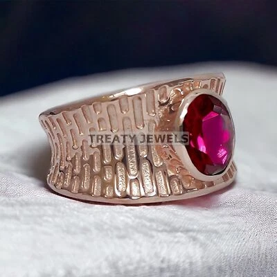 Ruby Oval Cut With 925 Sterling Silver Gold Plated Ring For Men's #A22 - Image 1 of 4