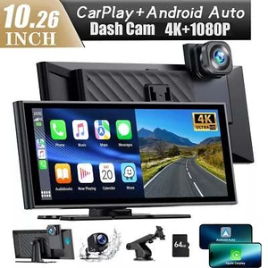4K Dash Cam 10.26"Car Stereo Radio Wireless Apple Carplay &Android Auto+Rear Cam - Picture 1 of 10