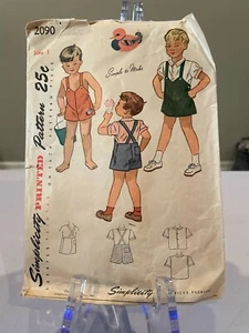 VINTAGE 1940'S SIMPLICITY 2090 BOYS TWO PIECE SUIT SIZE 1 - Picture 1 of 2