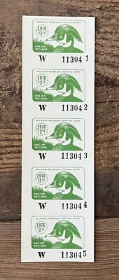 WTDstamps - 1976 MICHIGAN - State Duck Stamp - Lot1 - Mint OG NH  **STRIP OF 5** - Image 1 of 2