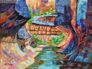 Original Acrylic Painting Landscape "Waterway", Artist Signed, Unframed, New - Picture 1 of 2